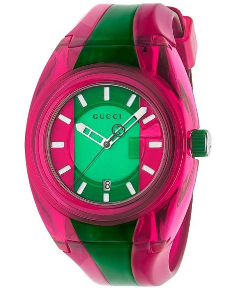 Gucci Unisex Swiss Sync Pink & Green Rubber Strap Watch 